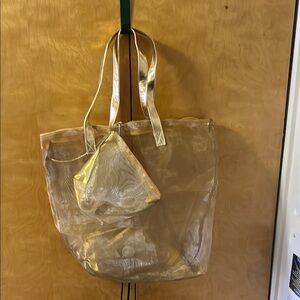 Transparent Gold Tote Bag with Pouch